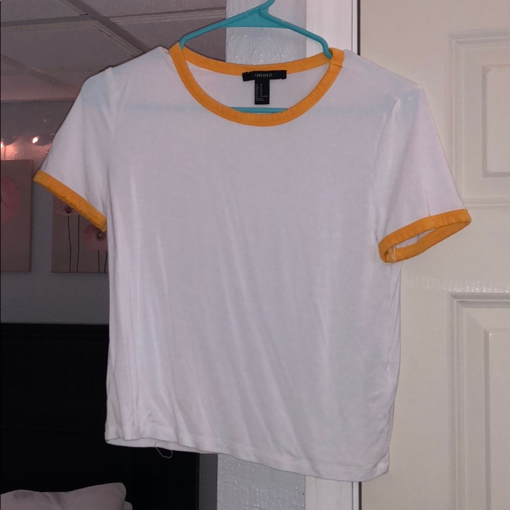 forever 21 white and yellow baby tee style
